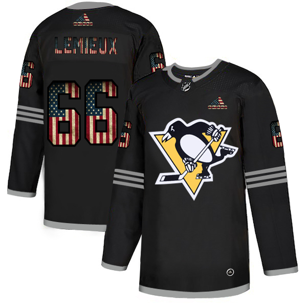 Pittsburgh Penguins #66 Mario Lemieux Adidas Men Black USA Flag Limited NHL Jersey